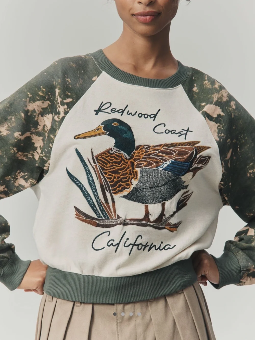 🦆Anthropologie Niki Bubble Embroidered Sweatshirt Pilcro New Duck Camouflage - Picture 4 of 15